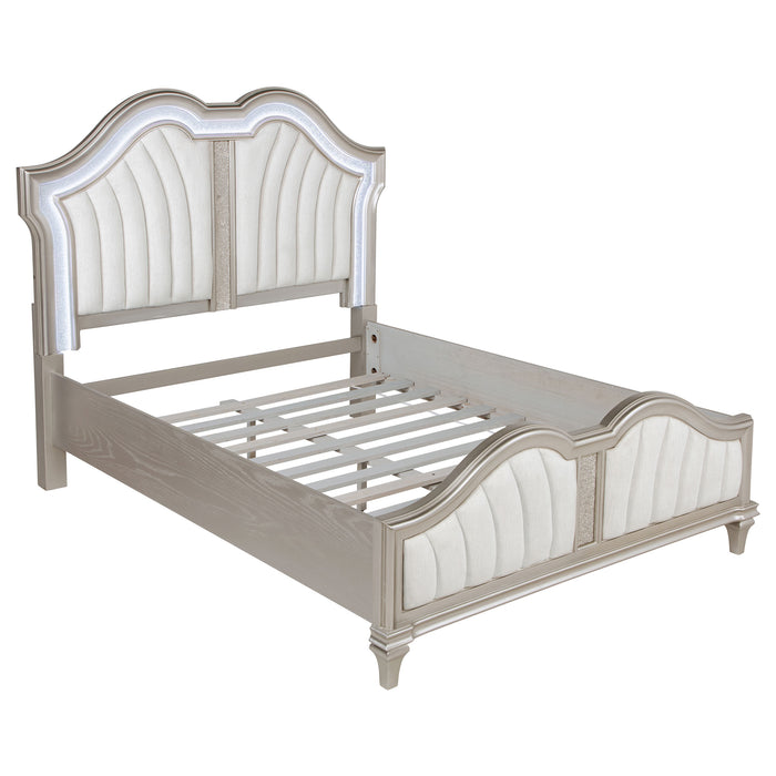 Evangeline Tufted Upholstered Platform Bed Ivory and Silver Oak