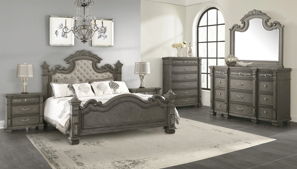 Silvy Transitional Style King Bed in Gray finish Wood