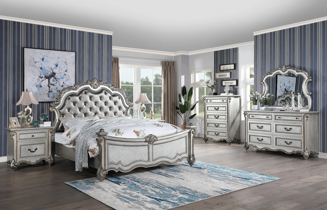 Melrose Transitional Style Queen Bed in Silver finish Wood