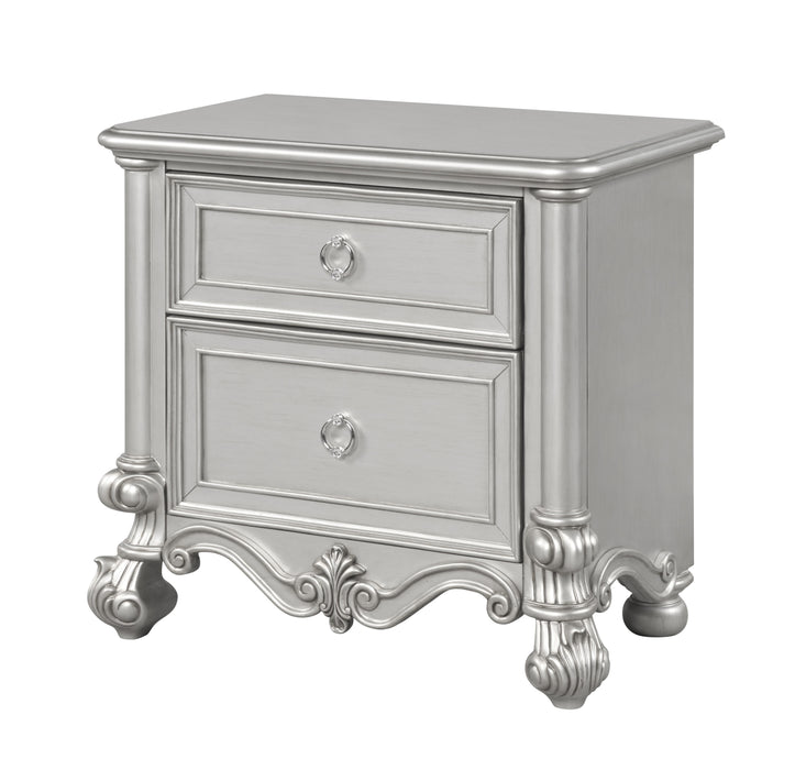 Adriana Transitional Style Nightstand in Silver finish Wood