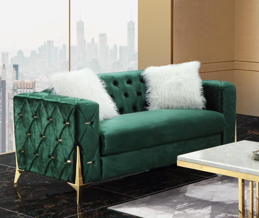 Emerald Modern Style Green Loveseat in Gold finish