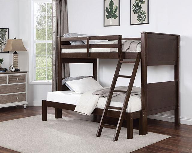 STAMOS Full/Full, Twin/Full, & Twin/twin Bunk Bed, Walnut