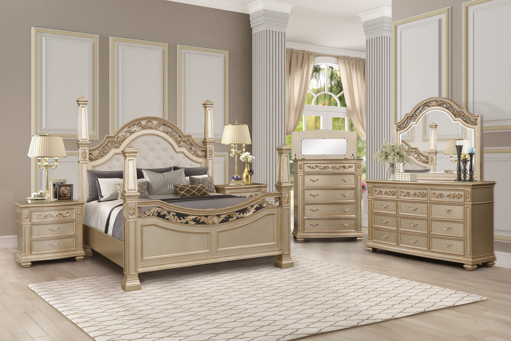 Valentina Traditional Style King Bed in Gold finish Wood
